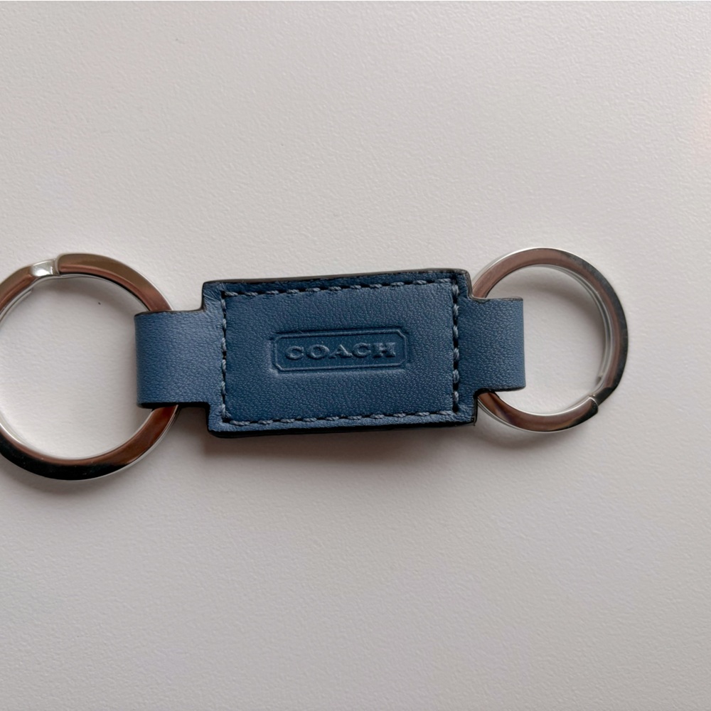 Brand New Blue Leather Coach Two Way Key Chain Fob